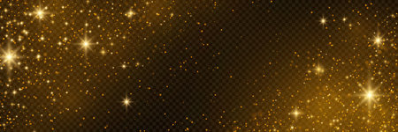 Gold glittering stars dust trail sparkling particles on transparent background. vector illustrationのイラスト素材