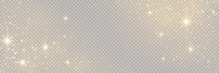 The dust sparks and golden stars shine with special light. Vector sparkles on a transparent background. Christmas light effect. Sparkling magical dust particles.のイラスト素材