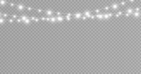 christmas lights. Garlands decorations isolated on transparent background. Xmas glowing lights.のイラスト素材
