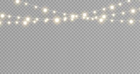 christmas lights. Garlands glowing lights effects. Christmas lights isolated on transparent background.のイラスト素材
