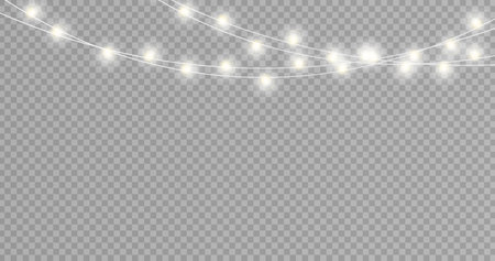 christmas lights. Garlands decorations. Christmas lights isolated on transparent background. vector illustrationのイラスト素材