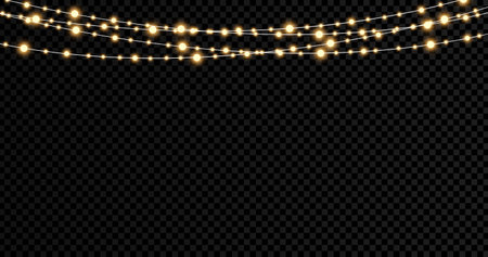 Christmas lights isolated on transparent background. Xmas glowing garland.のイラスト素材