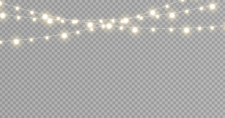 christmas lights. Garlands decorations isolated on transparent background. christmas lights.のイラスト素材
