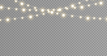 christmas lights. Garlands decorations. Christmas lights isolated on transparent background. vector illustrationのイラスト素材