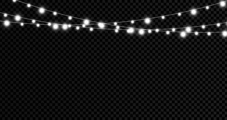 Christmas lights isolated on transparent background. Xmas glowing garland. vector illustrationのイラスト素材