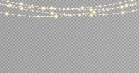 christmas lights. Garlands isolated on transparent background. Christmas decorations. vector illustration.のイラスト素材