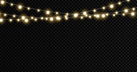 Christmas lights isolated on transparent background. Xmas glowing garland.のイラスト素材