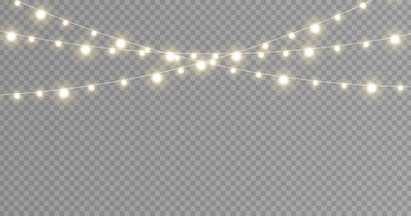 christmas lights. Garlands decorations. Christmas lights isolated on transparent background. Xmas glowing bulbs.のイラスト素材