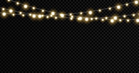 Christmas lights isolated on transparent background. Garlands, Christmas decorations.のイラスト素材