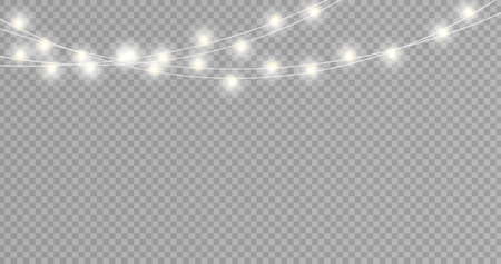christmas lights. Garlands decorations. Christmas lights isolated on transparent background. vector illustrationのイラスト素材