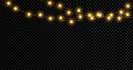 christmas lights. Garlands decorations. Christmas lights isolated on black background. vector illustrationのイラスト素材
