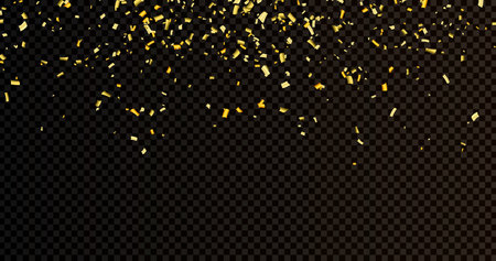 Gold confetti isolated on transparent background. Golden glitter confetti on black background. holiday vector illustration.のイラスト素材