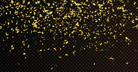 Gold confetti on a transparent background. Illustration of a drop of shiny particles. Decorative element for your design, cards, invitations, gift, vip.のイラスト素材