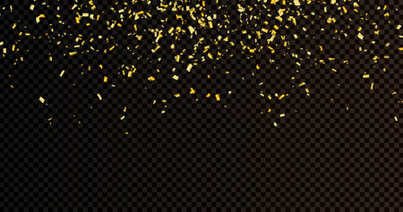 Gold confetti on a black background. Illustration of a drop of shiny particles. decorative element. Luxury background for your design, cards, invitations, gift, vip.のイラスト素材