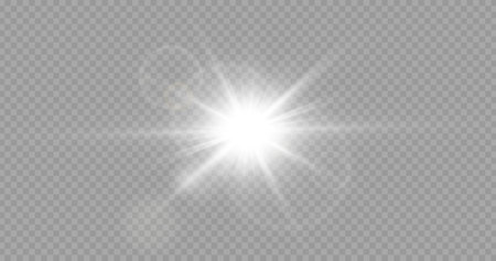 White glowing light explodes on a transparent background. Sparkling magical dust particles. bright star. Transparent shining sun, bright flash. To center a bright flash.のイラスト素材