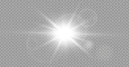 White glowing light explodes on a transparent background. Sparkling magical dust particles. bright star. Transparent shining sun, bright flash. To center a bright flash.のイラスト素材