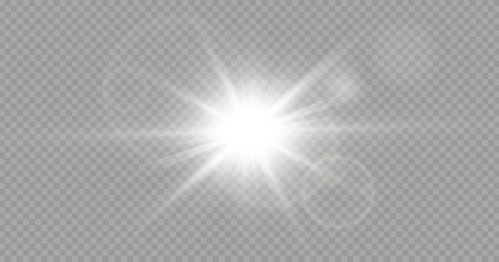 White glowing light explodes on a transparent background. Sparkling magical dust particles. Bright Star. Transparent shining sun, bright flash. Vector sparkles.のイラスト素材