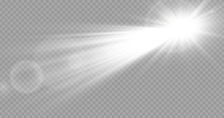 White sunlight special lens flare light effect. Sun flash with rays and spotlight. Vector blur in the light of radiance.のイラスト素材