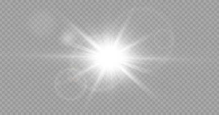 White glowing light explodes on a transparent background. Sparkling magical dust particles. Bright Star. Transparent shining sun, bright flash. Vector sparkles.のイラスト素材