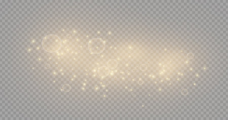 The dust sparks and golden stars shine with special light. Vector sparkles on a transparent background. Christmas light effect. Sparkling magical dust particles.のイラスト素材