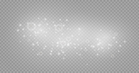 White sparks and golden stars shine with special light. Vector sparkles on a transparent background. Christmas light effect. Sparkling magical dust particles.のイラスト素材