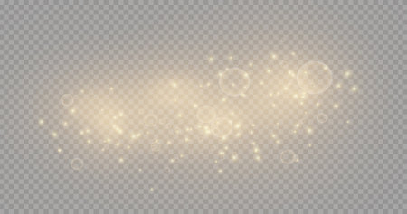 Dust white. Yellow sparks and golden stars shine with special light. Vector sparkles on a transparent background. Christmas light effect. Sparkling magical dust particles.のイラスト素材