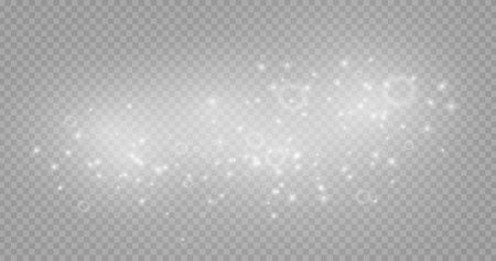 White sparks and golden stars shine with special light. Vector sparkles on a transparent background. Christmas light effect. Sparkling magical dust particles.のイラスト素材