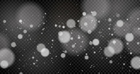 Snowfall on a transparent background. White snowflakes. vector illustrationのイラスト素材