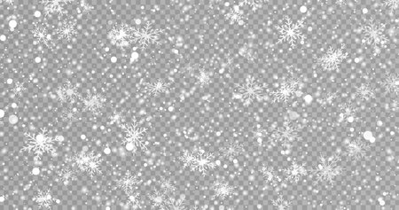 Snowflakes on transparent background. snowfall. vector illustration.のイラスト素材