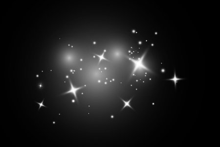 Glowing stars and sparkles on black background. vector illustration.のイラスト素材