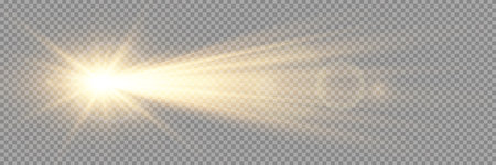 Vector transparent sunlight special lens flare light effect. Sun flash with rays and spotlightのイラスト素材