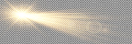 Vector transparent sunlight special lens flare light effect. Sun flash with rays and spotlight.のイラスト素材