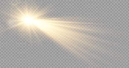 Vector transparent sunlight special lens flare light effect. Sun flash with rays and spotlightのイラスト素材