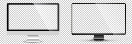Realistic computer monitor with blank screen isolated on transparent background. vector illustration.のイラスト素材