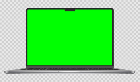 Realistic laptop with green screen isolated on transparent background. vector illustration.のイラスト素材
