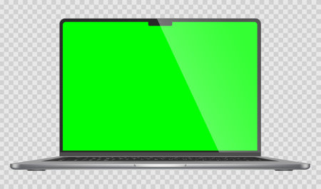 Laptop with green screen isolated on transparent background. vector illustration.のイラスト素材