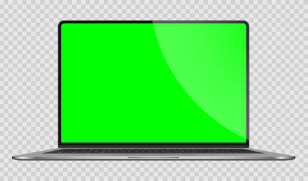 Laptop with green screen isolated on a transparent background. vector illustration.のイラスト素材