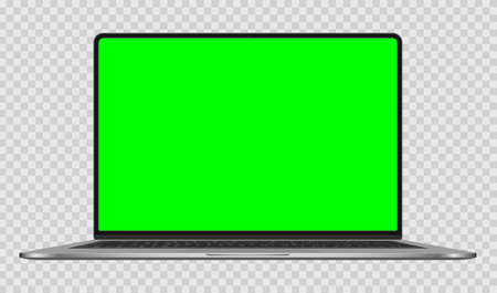 Laptop with green screen isolated on transparent background. vector illustration.のイラスト素材
