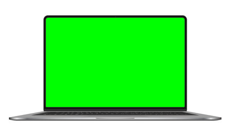 Laptop with green screen isolated on white background. 3D rendering.のイラスト素材