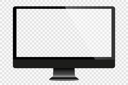 Realistic black computer monitor with blank screen isolated on transparent background. vector illustration.のイラスト素材