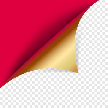 Red and gold curved paper corner on transparent background. vector illustration.のイラスト素材