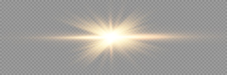Yellow glowing light explodes on a transparent background. Sparkling magical dust particles. bright star. Transparent shining sun, bright flash. Vector sparkles.のイラスト素材