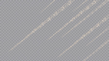 Gold glitter luxury sparkling confetti. Scattered small gold particles on transparent background. Adorable festive overlay template. Exquisite vector illustration.のイラスト素材