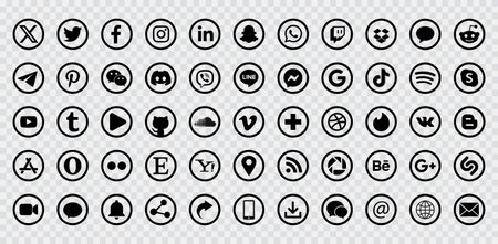Set of social media icons. Vector illustration in black and white colors.のイラスト素材