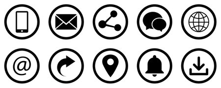 Set of black icons for social media and communication. Vector illustration.のイラスト素材