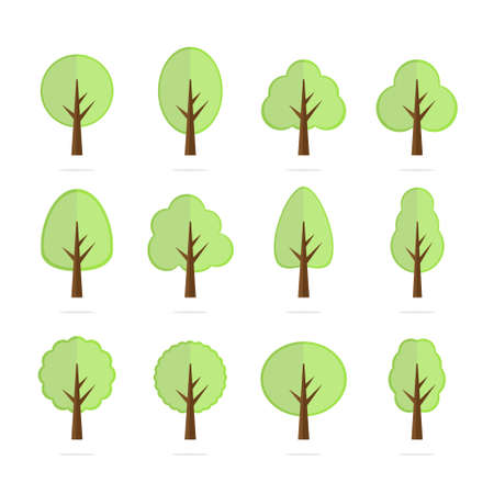 Tree icon set - cute trees cartoon illustration. Nature collection.のイラスト素材