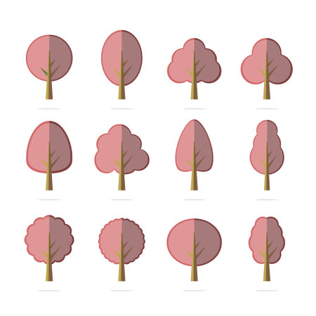 Trees illustrations. Simple icons of green plantsのイラスト素材