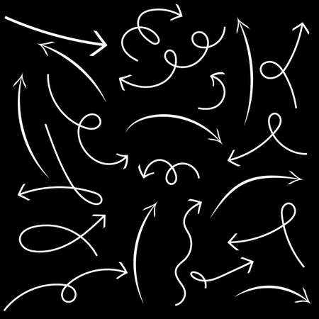 Hand drawn arrow set, collection of black direction pencil sketch symbols, vector illustration graphic design elementsのイラスト素材