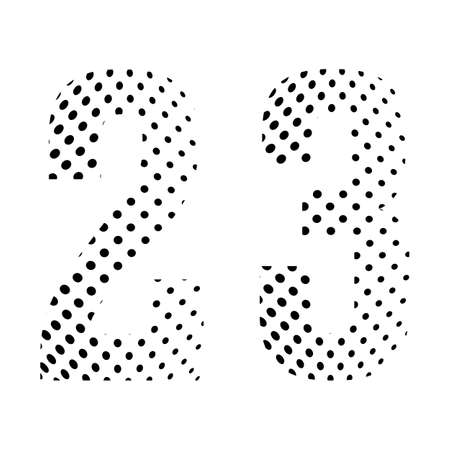 Number Twenty-three, 23 in halftone. Dotted illustration isolated on a white background. Vector illustration.のイラスト素材
