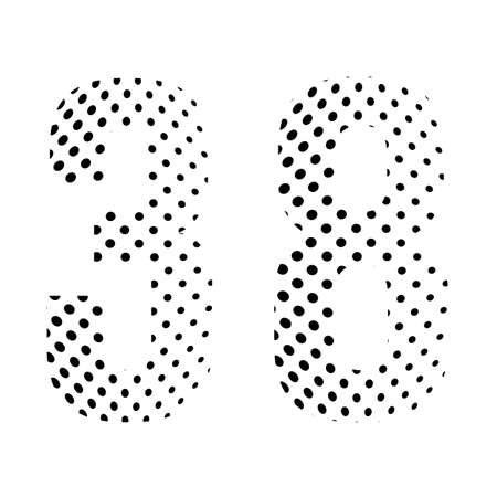 Number Thirty-eight, 38 in halftone. Dotted illustration isolated on a white background. Vector illustration.のイラスト素材
